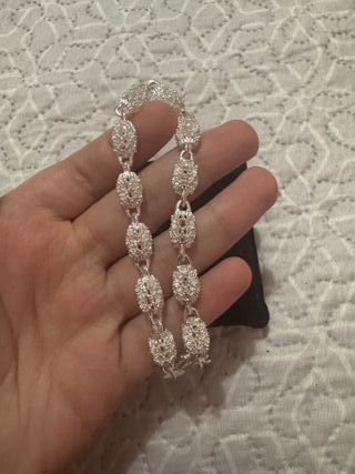 Pulsera plateada brillante perlas plata de ley 925