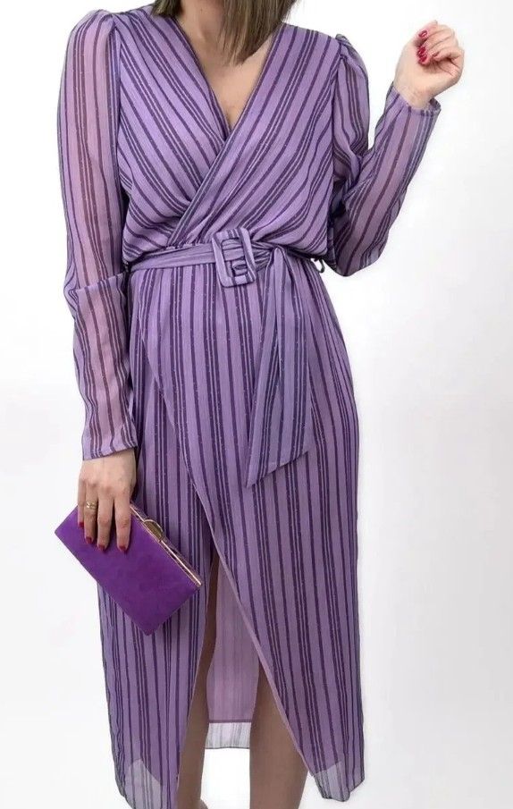 Vestido midi morado a rayas