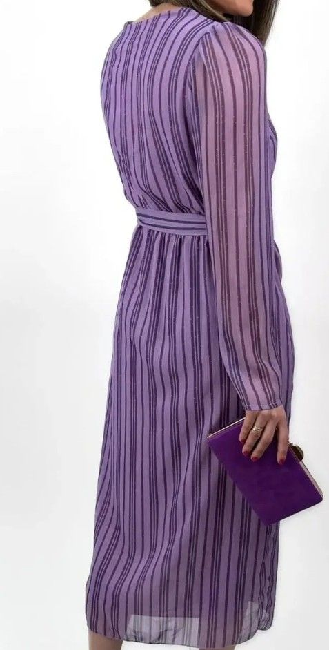 Vestido midi morado a rayas