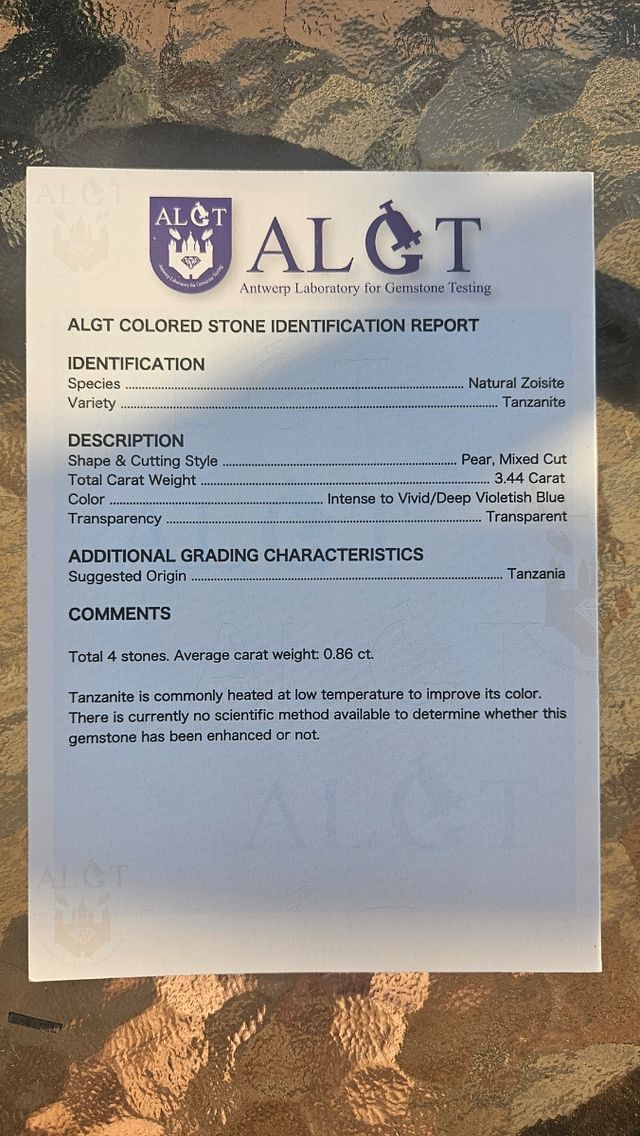 4 Tanzaniti taglio a goccia - 3.44 ct certificata