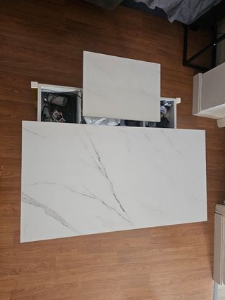 Mesa centro elevable color mármol blanco