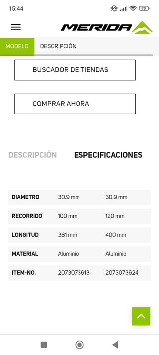Tija telescópica Mérida 