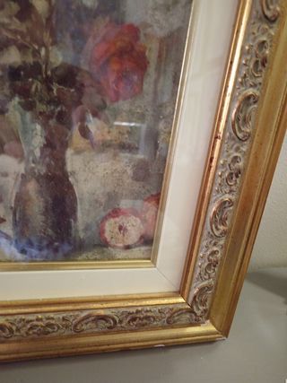 Dipinto rose vintage, cornice oro