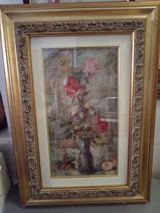 Dipinto rose vintage, cornice oro