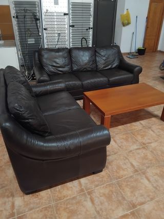 Sofá de cuero marrón 3+2 plazas