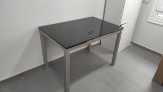 Mesa cristal cocina - negra, patas metal ex