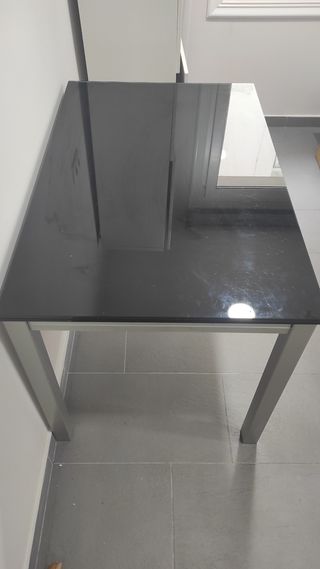 Mesa cristal cocina - negra, patas metal ex