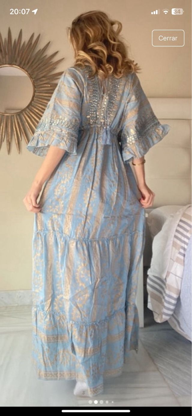 Vestido boho azul y dorado