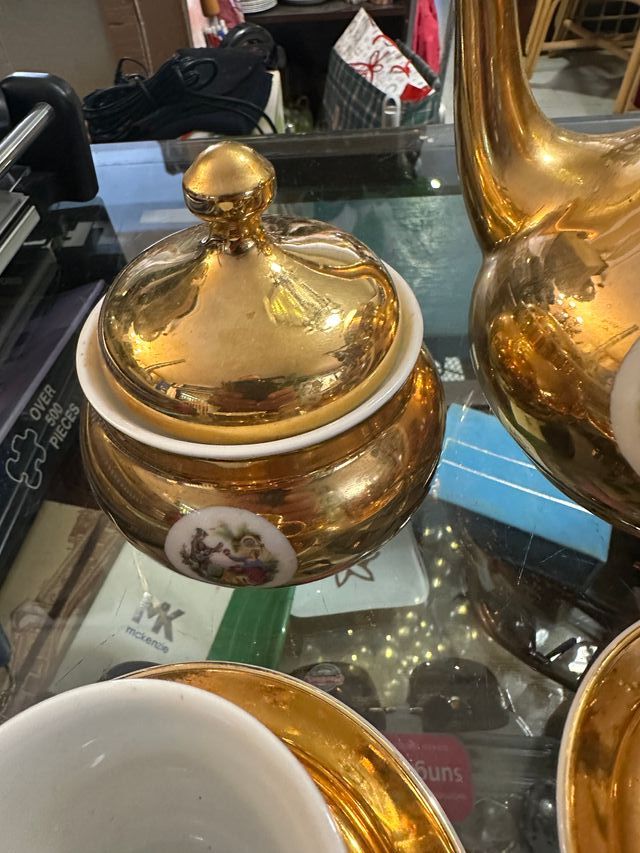 Juego café dorado porcelana - 6 tazas