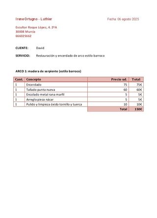 Arco violín "ÚNICO" Nuez Auténtica 

" 4/4 profesi