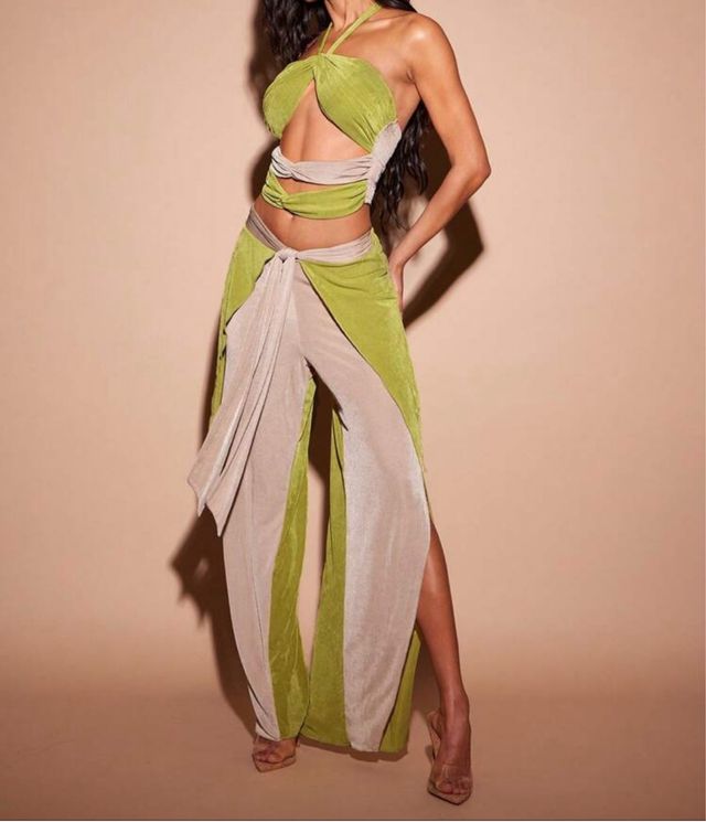 Completo boho chic beige e verde oliva