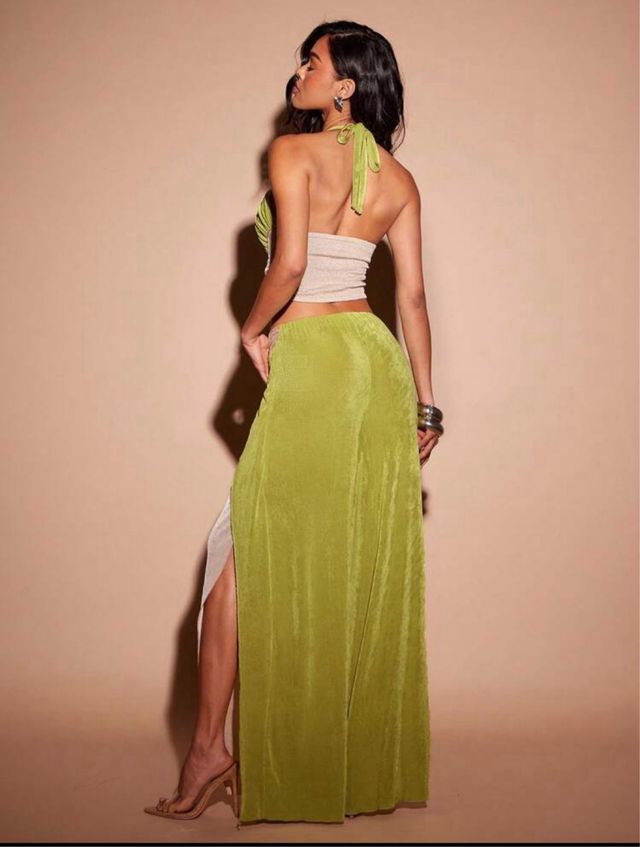 Completo boho chic beige e verde oliva