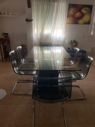 Comedor cristal 6 sillas poliuterano