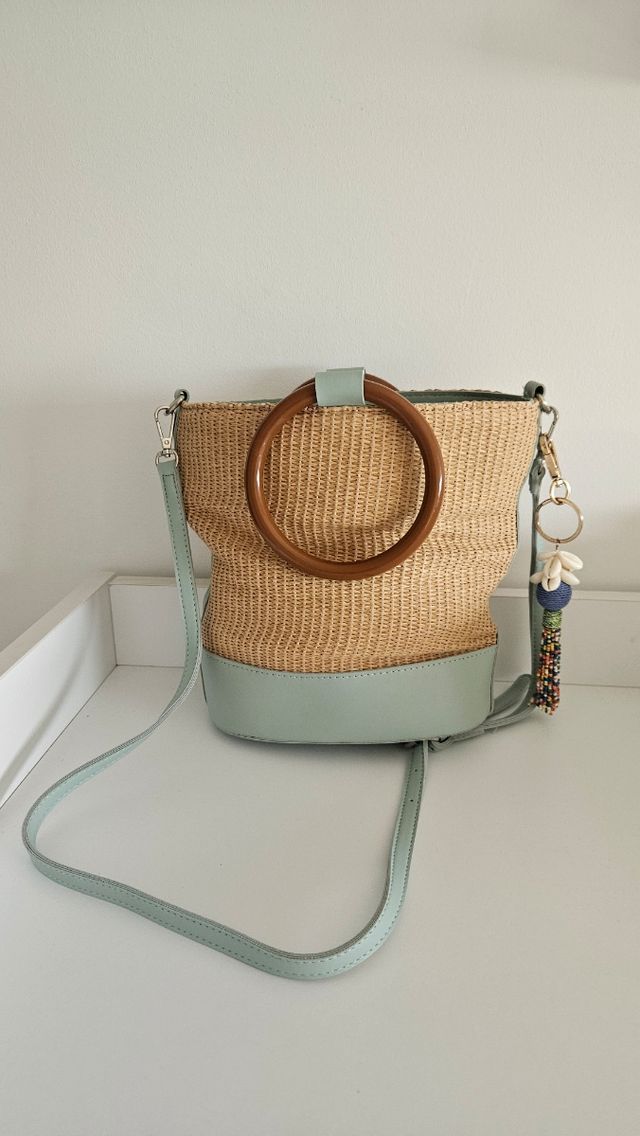 Bolso rafia asa madera