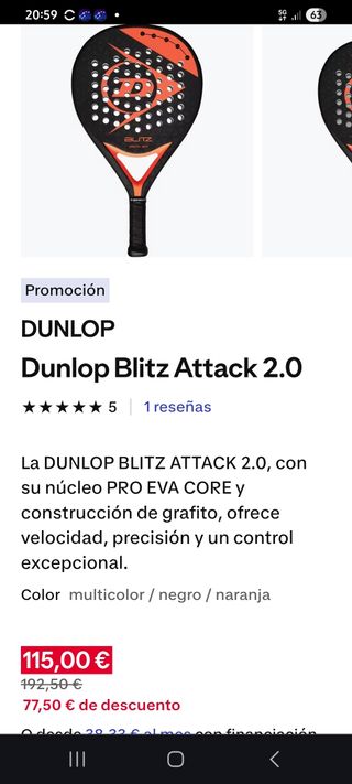 Pala pádel Dunlop Blitz Attack 20