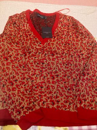 Jersey Cortefiel rojo y dorado