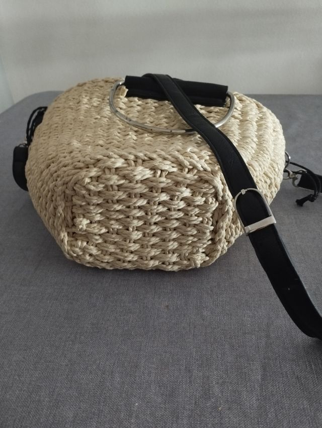 Bolso rafia beige-negro