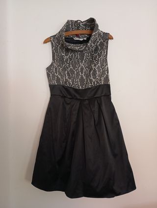 Vestido cóctel beige y negro