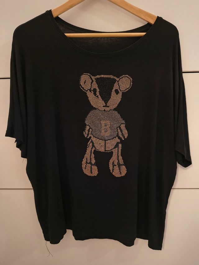 Maglia nera orsetto strass