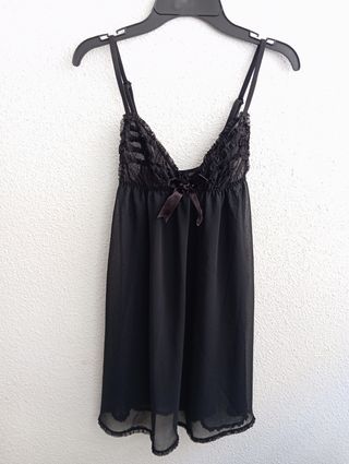 CAMISÓN NEGRO H&M TRANSPARENTE TALLA S 