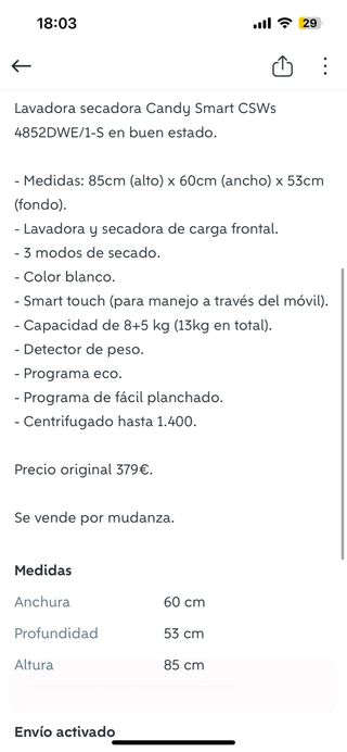 Lavadora-Secadora Candy Smart para reparación