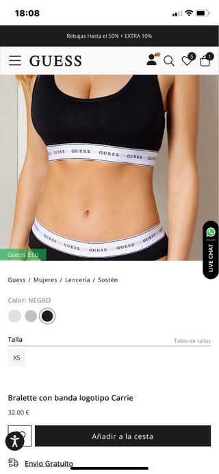 Top deportivo Guess negro - Talla S