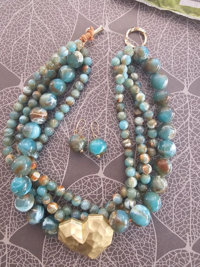 Collar y pendientes turquesa y dorado