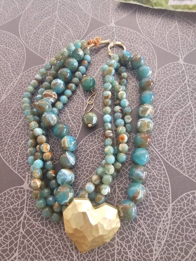 Collar y pendientes turquesa y dorado