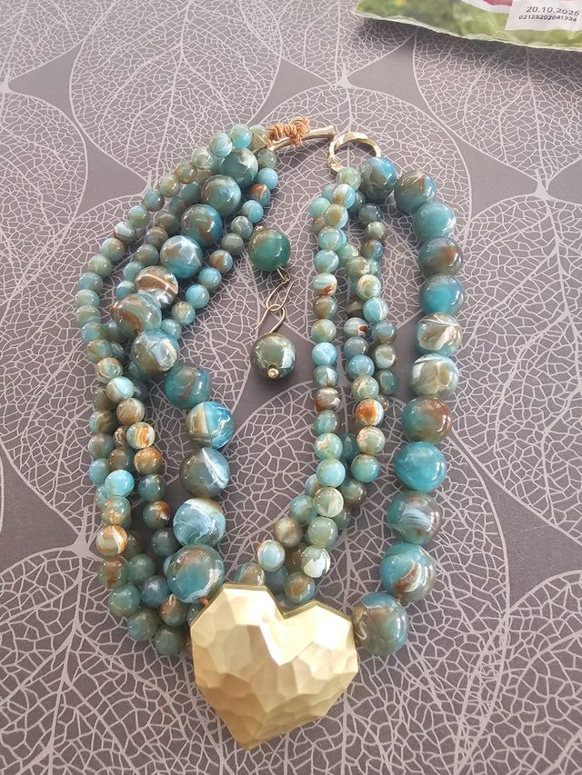 Collar y pendientes turquesa y dorado