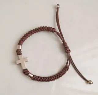 Pulsera cruz cuero marrón