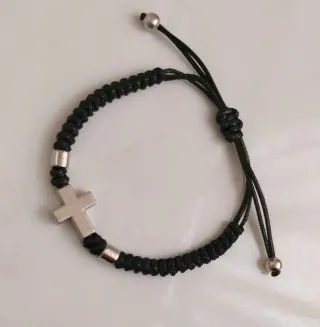 Pulsera cruz cuero marrón