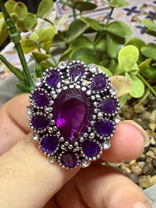 Anillo Cristal tallado chapado plata