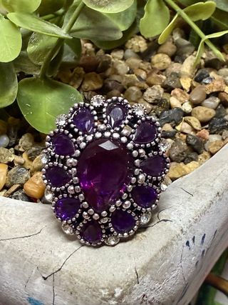 Anillo Cristal tallado chapado plata