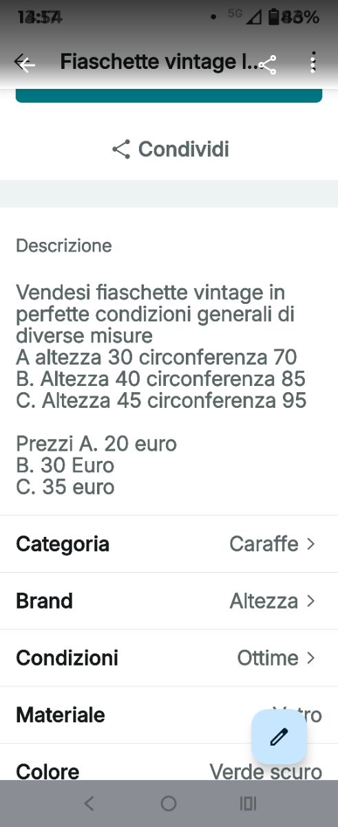 3 Fiaschette vetro verde vintage