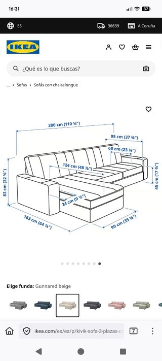 Sofá chaise longue IKEA Kivik