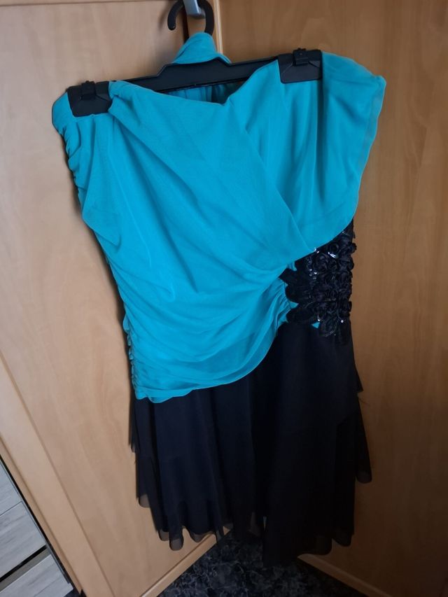 Vestido fiesta turquesa-negro