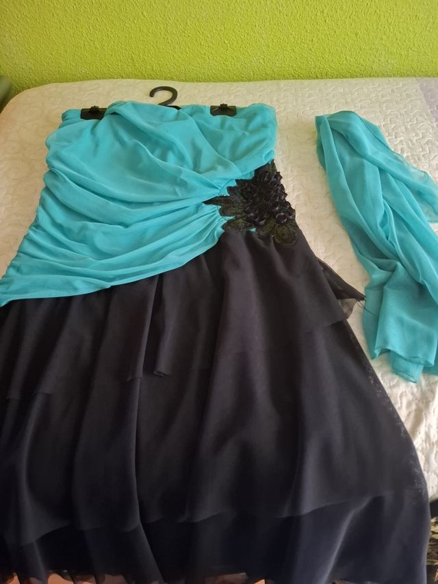 Vestido fiesta turquesa-negro
