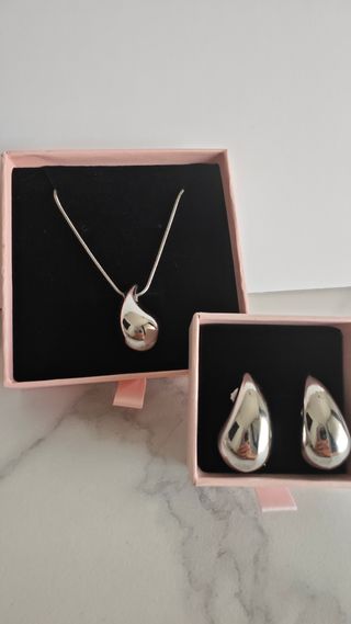 Collar y pendientes gota acero - nuevos