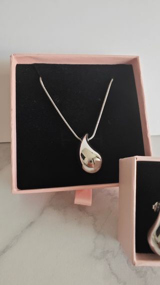 Collar y pendientes gota acero - nuevos