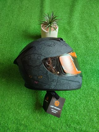 Casco moto integral talla L dibujo de gato gris