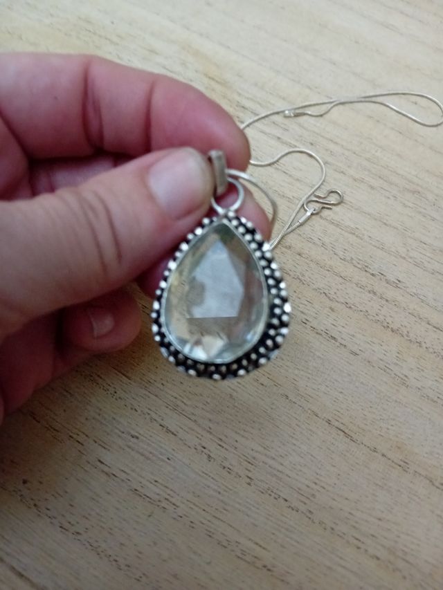 Collana quarzo ialino acciaio e ottone 