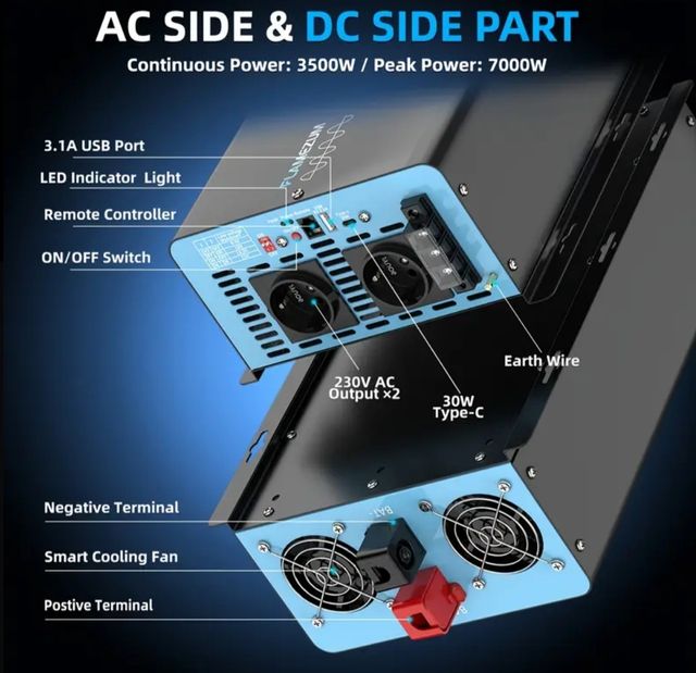 Inverter ad onda pura da 12VDC a 230VAC 3500W