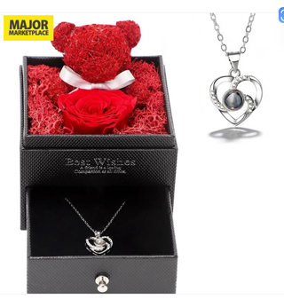 Caja regalo oso rojo & collar corazón