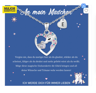 Collar corazón unicornio plata