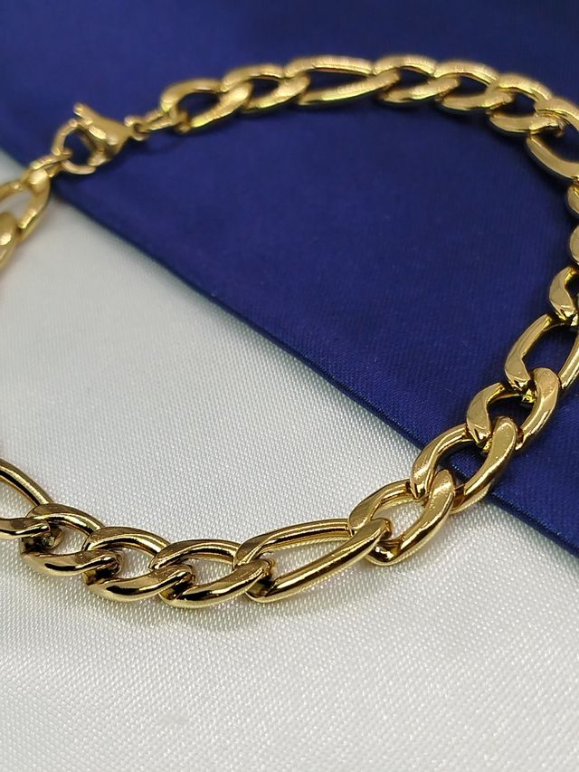 Pulsera Figaro dorada acero inoxidable