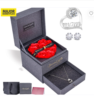 Caja regalo rosas rojas & collar plata