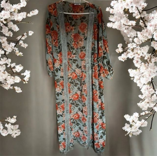 Cardigan Tese floral-Verde oliva