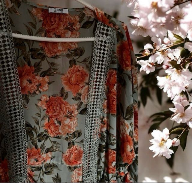 Cardigan Tese floral-Verde oliva