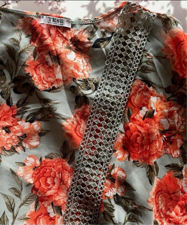 Cardigan Tese floral-Verde oliva