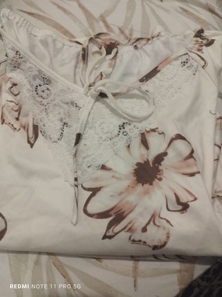 Pijama verano mujer - Blanco y marrón